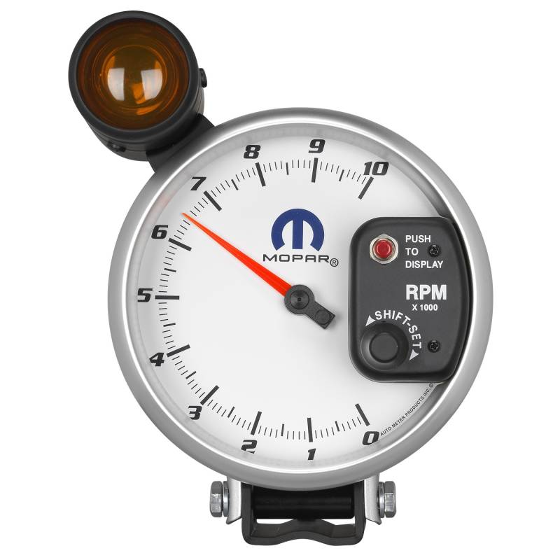 AutoMeter - AutoMeter GAUGE, TACHOMETER, 5" , 10K RPM, PEDESTAL W/ EXT. SHIFT-LITE, WHITE, MOPAR 880248