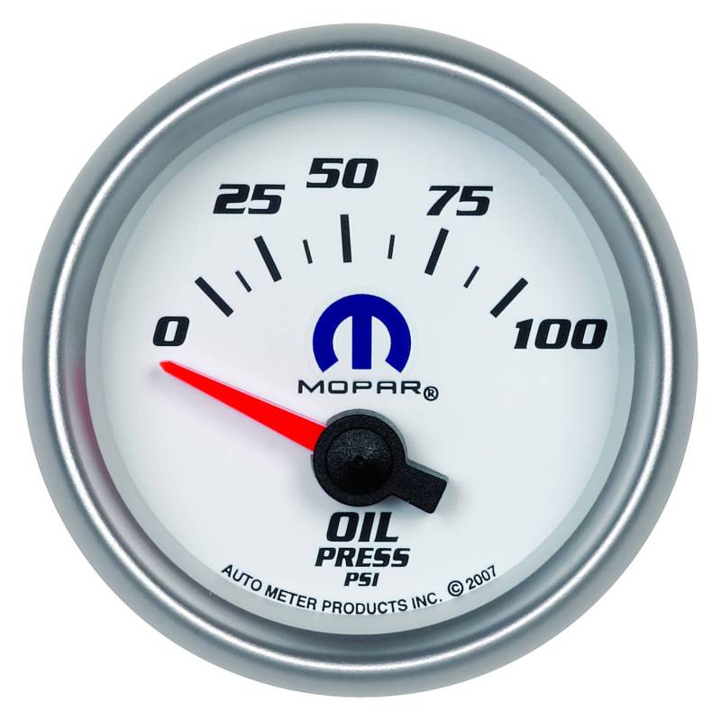 AutoMeter - AutoMeter GAUGE, OIL PRESSURE, 2 1/16" , 100PSI, ELECTRIC, WHITE, MOPAR 880029