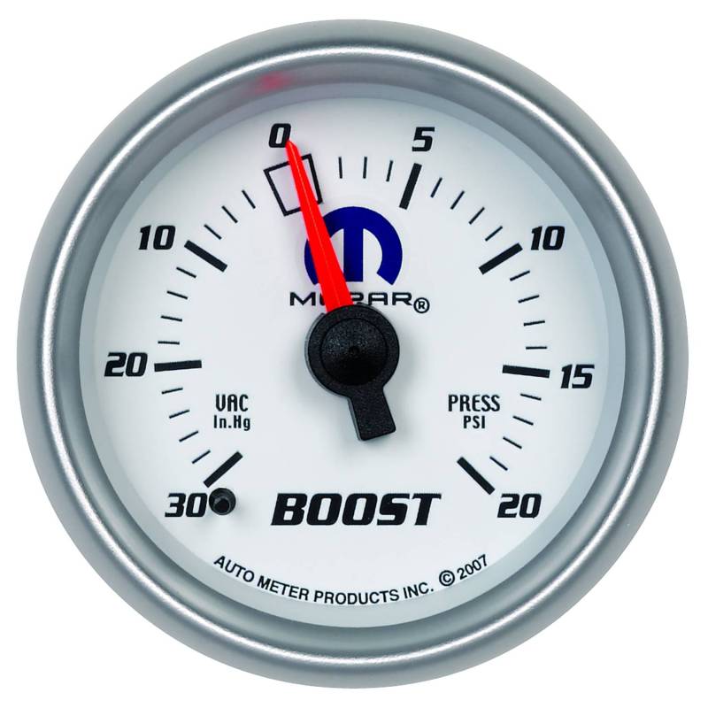 AutoMeter - AutoMeter GAUGE, VAC/BOOST, 2 1/16" , 30INHG-20PSI, MECHANICAL, WHITE, MOPAR 880026