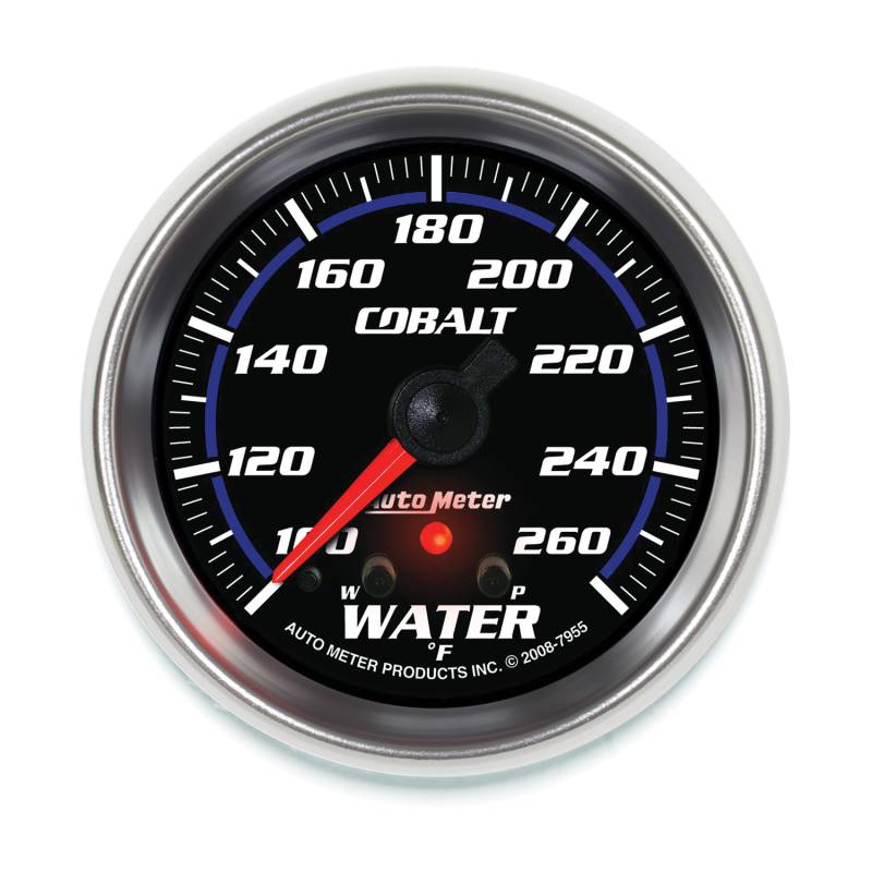 AutoMeter - AutoMeter GAUGE, WATER TEMP, 2 5/8" , 260 Degrees F, STEPPER MOTOR W/ PEAK & WARN, COBALT 7955