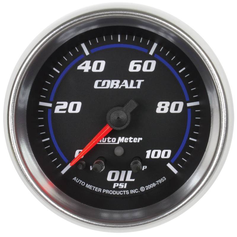 AutoMeter - AutoMeter GAUGE, OIL PRESS, 2 5/8" , 100PSI, STEPPER MOTOR W/ PEAK & WARN, COBALT 7953