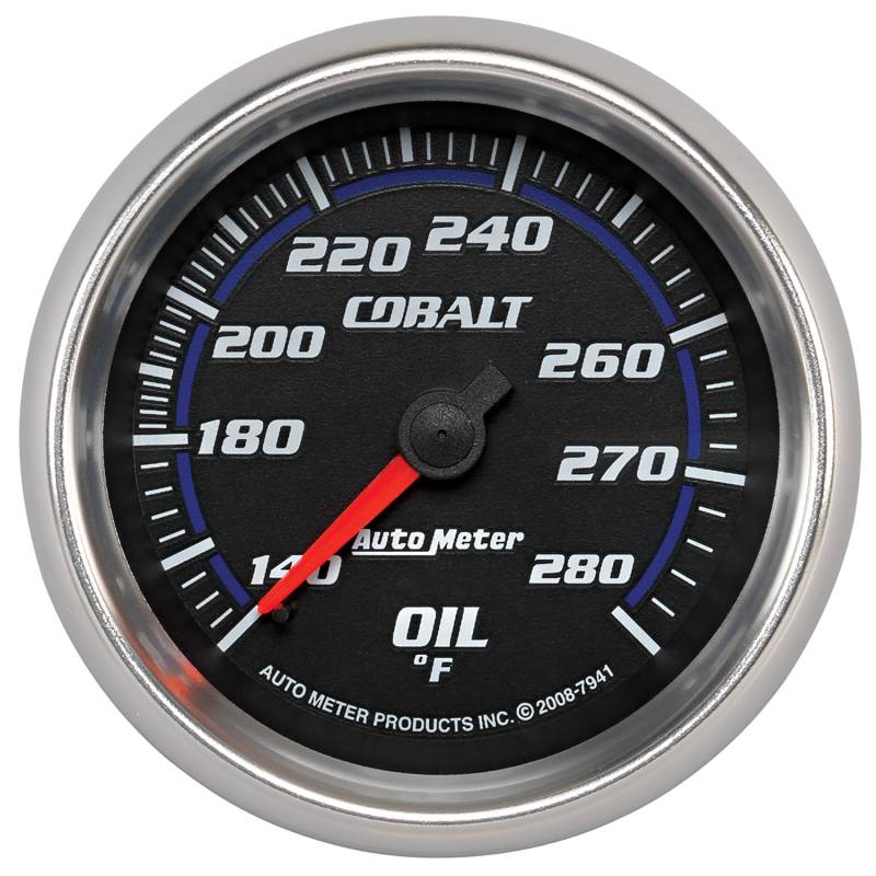 AutoMeter - AutoMeter GAUGE, OIL TEMP, 2 5/8" , 140-280 Degrees F, MECHANICAL, COBALT 7941