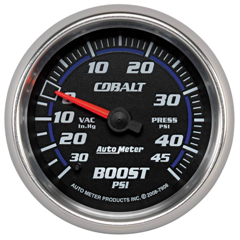 AutoMeter - AutoMeter GAUGE, VAC/BOOST, 2 5/8" , 30INHG-45PSI, MECHANICAL, COBALT 7908