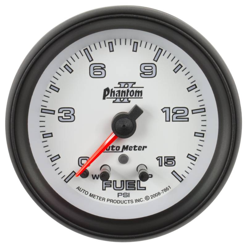 AutoMeter - AutoMeter GAUGE, FUEL PRESS, 2 1/16" , 15PSI, STEPPER MOTOR W/ PEAK & WARN, PHANTOM II 7861