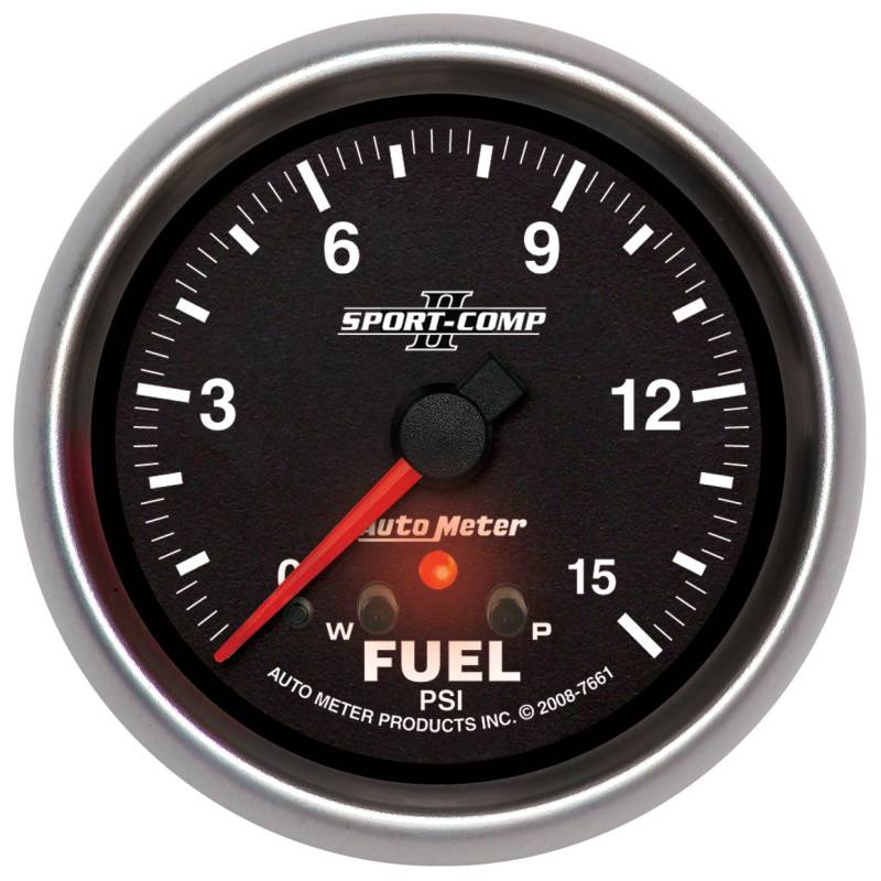 AutoMeter - AutoMeter GAUGE, FUEL PRESS, 2 5/8" , 15PSI, STEPPER MOTOR W/ PEAK & WARN, SPORT-COMP II 7661