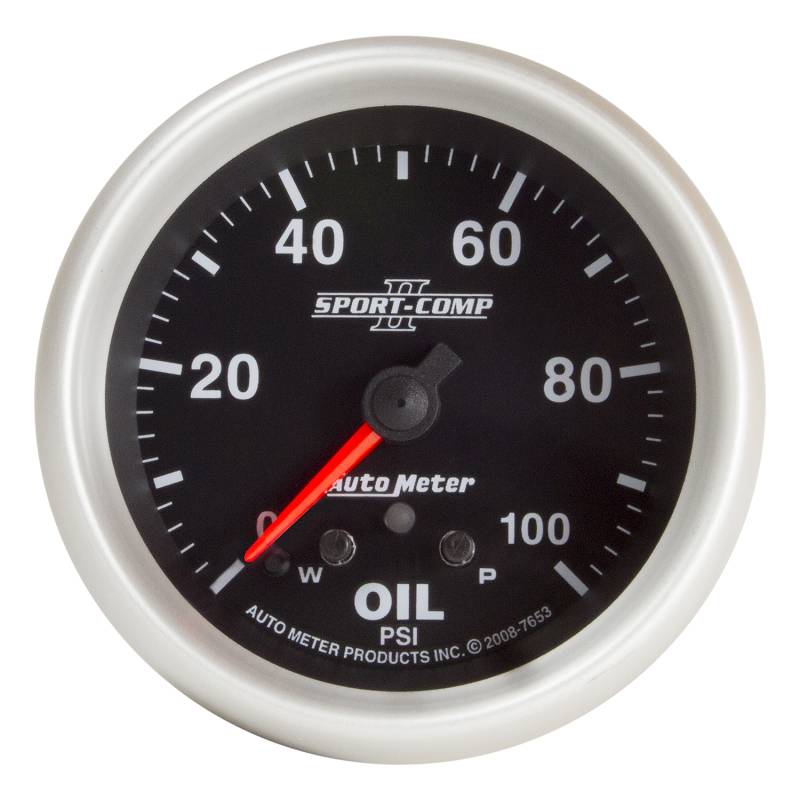 AutoMeter - AutoMeter GAUGE, OIL PRESS, 2 5/8" , 100PSI, STEPPER MOTOR W/ PEAK & WARN, SPORT-COMP II 7653