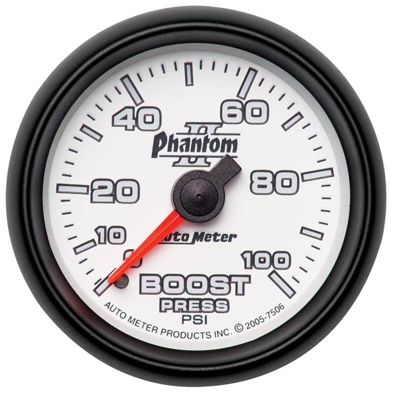 AutoMeter - AutoMeter GAUGE, BOOST, 2 1/16" , 100PSI, MECHANICAL, PHANTOM II 7506