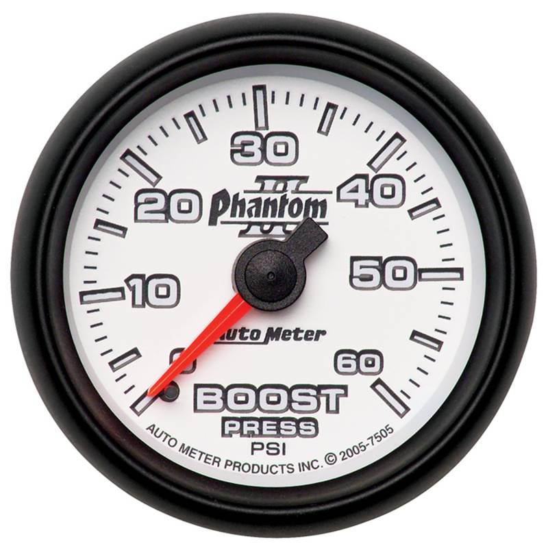 AutoMeter - AutoMeter GAUGE, BOOST, 2 1/16" , 60PSI, MECHANICAL, PHANTOM II 7505