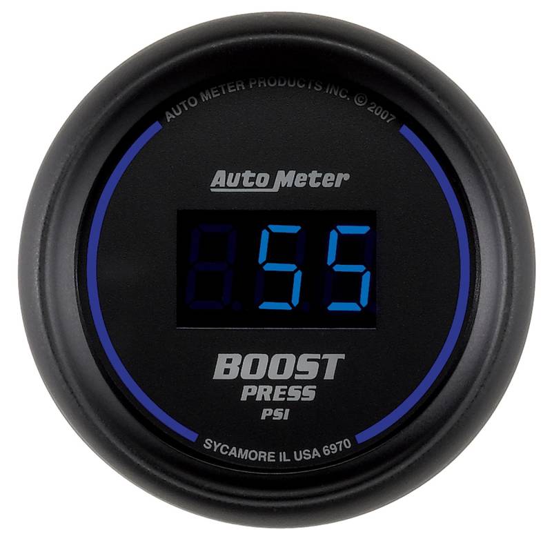 AutoMeter - AutoMeter GAUGE, BOOST, 2 1/16" , 60PSI, DIGITAL, BLACK DIAL W/ BLUE LED 6970