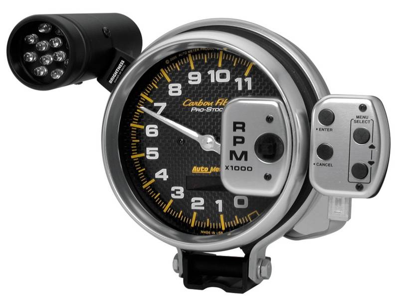 AutoMeter - AutoMeter GAUGE, TACH, 5", 11K RPM, PRO-STOCK PEDESTAL W/ SUPER LITE & PK MEM, CARBON FIBR 6836