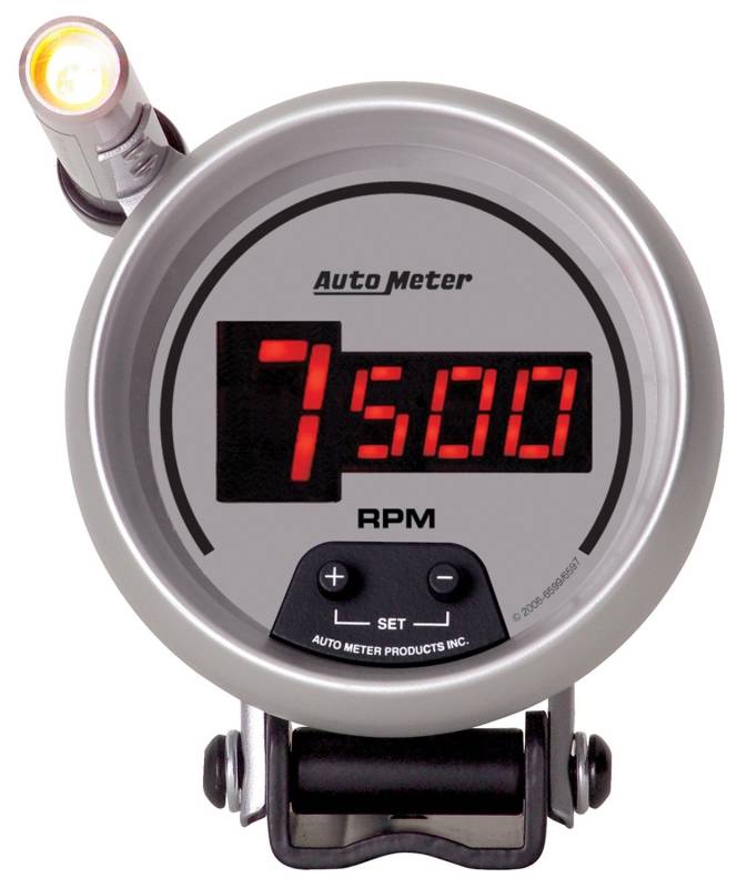 AutoMeter - AutoMeter GAUGE, TACH, 3 3/4" , 10K RPM, PEDESTAL W/ QUICK-LITE, DIGITAL, SLVR W/ RED LED 6599