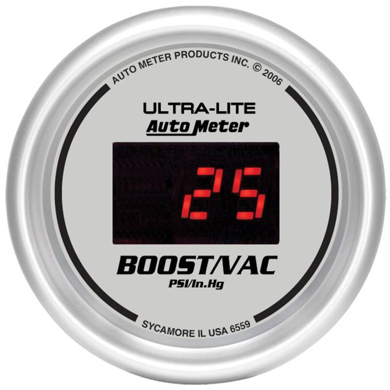 AutoMeter - AutoMeter GAUGE, VAC/BOOST, 2 1/16" , 30INHG-30PSI, DIGITAL, SILVER DIAL W/ RED LED 6559