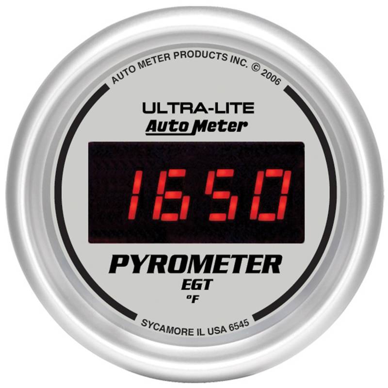 AutoMeter - AutoMeter GAUGE, PYROMETER (EGT), 2 1/16", 1600 Degrees F, DIGITAL, SILVER DIAL W/ RED LED 6545