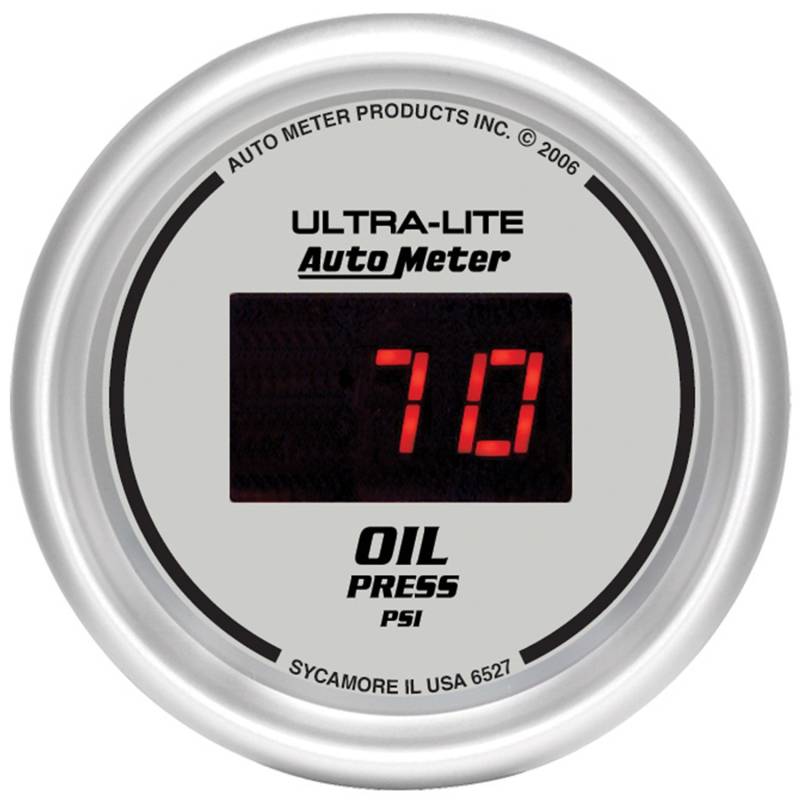 AutoMeter - AutoMeter GAUGE, OIL PRESSURE, 2 1/16" , 100PSI, DIGITAL, SILVER DIAL W/ RED LED 6527