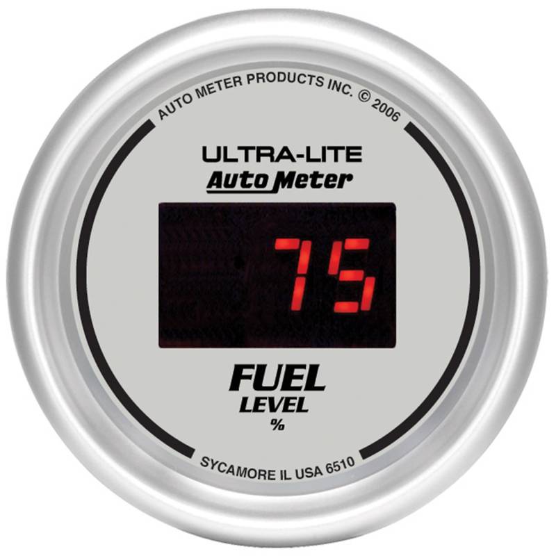 AutoMeter - AutoMeter GAUGE, FUEL LEVEL, 2 1/16" , 0-280O PROGRAM., DIGITAL, SILVER DIAL W/ RED LED 6510