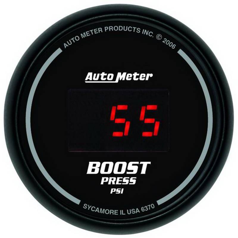 AutoMeter - AutoMeter GAUGE, BOOST, 2 1/16" , 60PSI, DIGITAL, BLACK DIAL W/ RED LED 6370