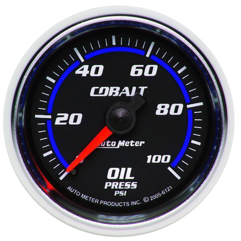 AutoMeter - AutoMeter GAUGE, OIL PRESSURE, 2 1/16" , 100PSI, MECHANICAL, COBALT 6121