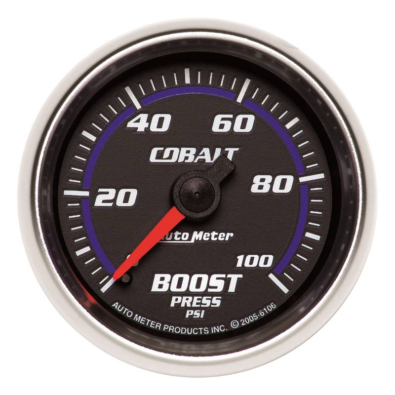 AutoMeter - AutoMeter GAUGE, BOOST, 2 1/16" , 100PSI, MECHANICAL, COBALT 6106