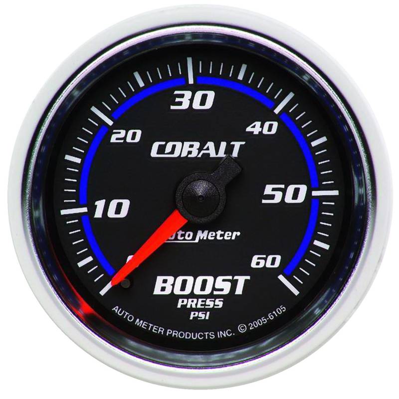 AutoMeter - AutoMeter GAUGE, BOOST, 2 1/16" , 60PSI, MECHANICAL, COBALT 6105