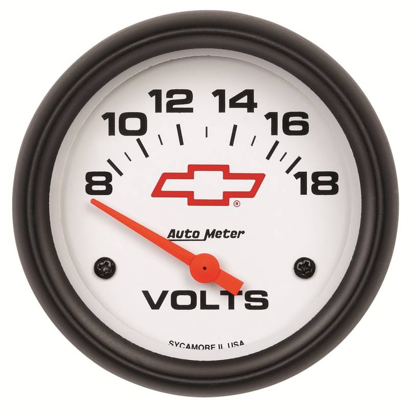 AutoMeter - AutoMeter GAUGE, VOLTMETER, 2 5/8" , 18V, ELECTRIC, GM BOWTIE WHITE 5891-00406