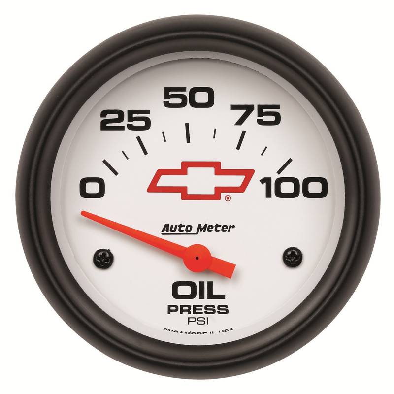 AutoMeter - AutoMeter GAUGE, OIL PRESSURE, 2 5/8" , 100PSI, ELECTRIC, GM BOWTIE WHITE 5827-00406