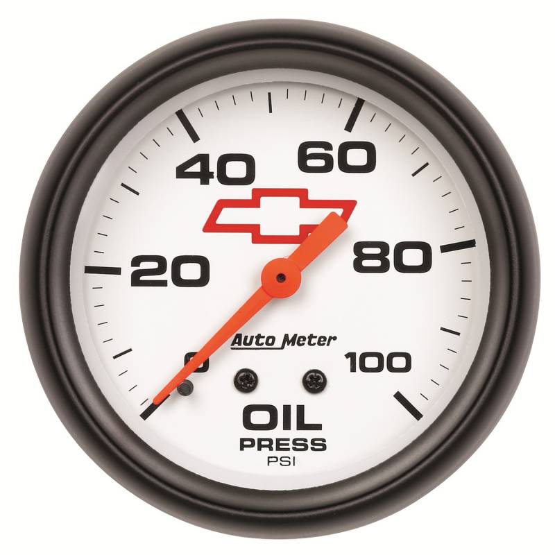 AutoMeter - AutoMeter GAUGE, OIL PRESSURE, 2 5/8" , 100PSI, MECHANICAL, GM BOWTIE WHITE 5821-00406