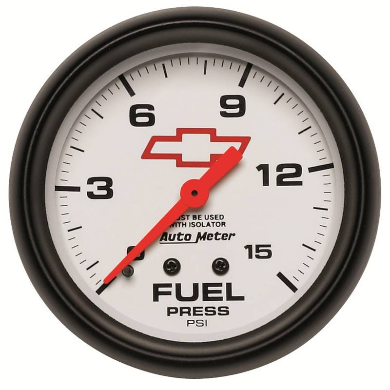 AutoMeter - AutoMeter GAUGE, FUEL PRESS, 2 5/8" , 15PSI, MECH W/ISOLATOR, GM BOWTIE WHITE 5813-00406