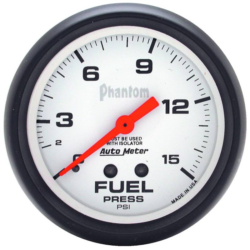 AutoMeter - AutoMeter GAUGE, FUEL PRESSURE, 2 5/8" , 15PSI, MECHANICAL W/ISOLATOR, PHANTOM 5813