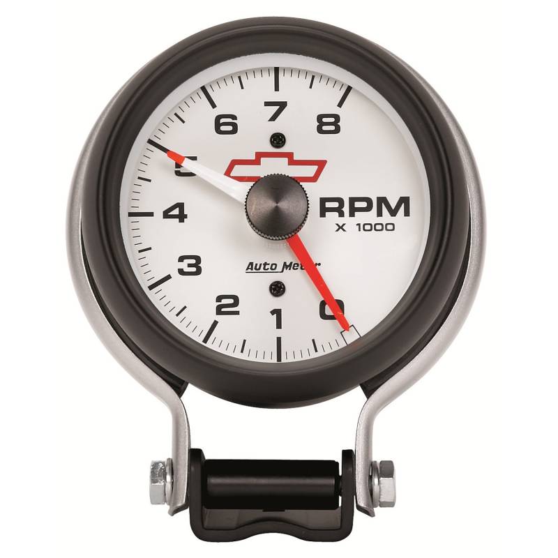 AutoMeter - AutoMeter GAUGE, TACHOMETER, 3 3/4" , 8K RPM, PEDESTAL W/ RED LINE, GM BOWTIE WHITE 5780-00406