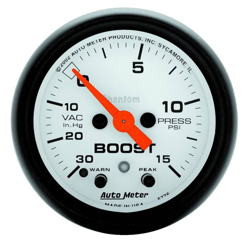 AutoMeter - AutoMeter GAUGE, VAC/BOOST, 2 1/16" , 30INHG-15PSI, STEPPER MOTOR W/PEAK & WARN, PHANTOM 5776