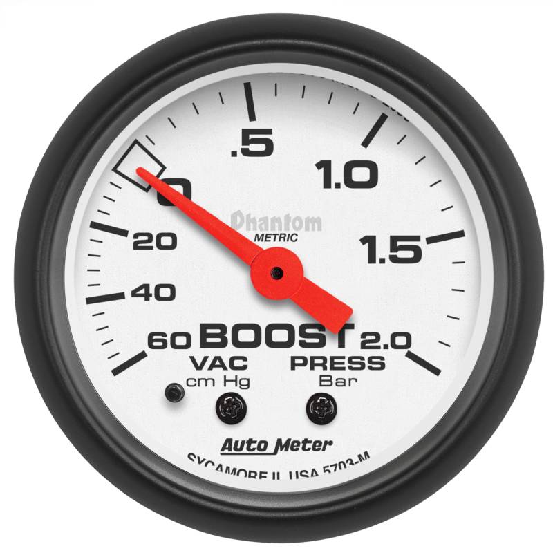 AutoMeter - AutoMeter GAUGE, VAC/BOOST, 2 1/16" , 60CMHG - 2.0BAR, MECHANICAL, PHANTOM 5703-M