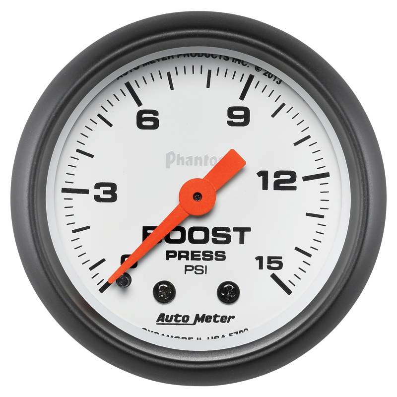 AutoMeter - AutoMeter GAUGE, BOOST, 2 1/16" , 15PSI, MECHANICAL, PHANTOM 5702