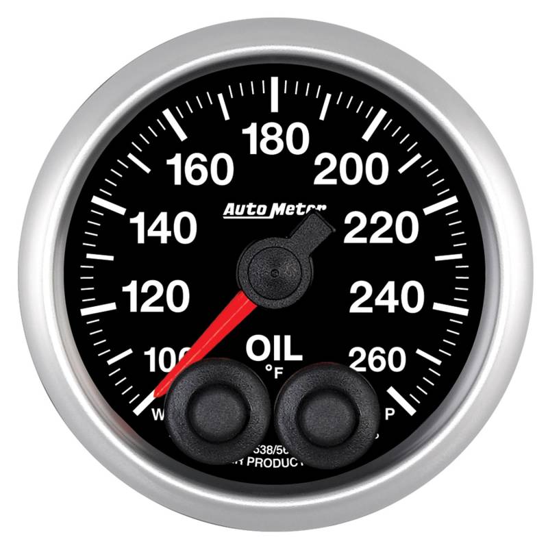 AutoMeter - AutoMeter GAUGE, OIL TEMP, 2 1/16" , 260 Degrees F, STEPPER MOTOR W/PEAK & WARN, ELITE 5638