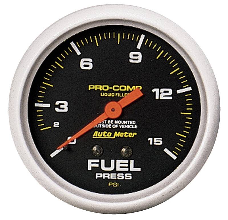 AutoMeter - AutoMeter GAUGE, FUEL PRESS, 2 5/8" , 15PSI, LIQUID FILLED MECH, PRO-COMP 5411