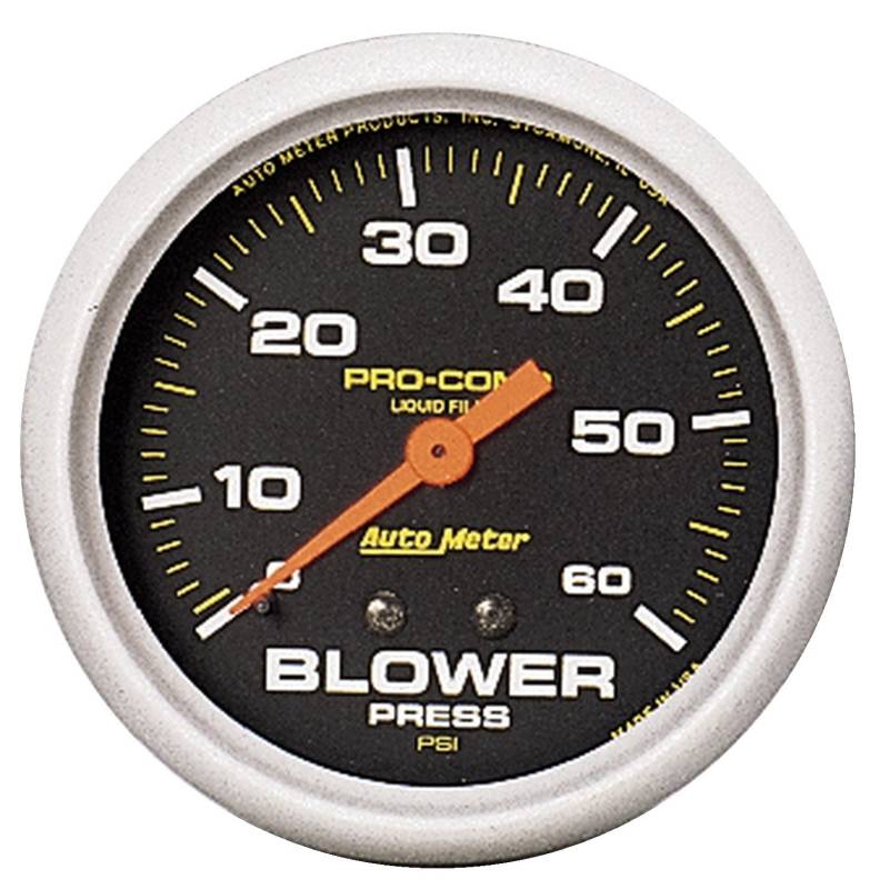 AutoMeter - AutoMeter GAUGE, BLOWER PRESS, 2 5/8" , 60PSI, LIQUID FILLED MECH W/PEAK MEM, PRO-COMP 5403