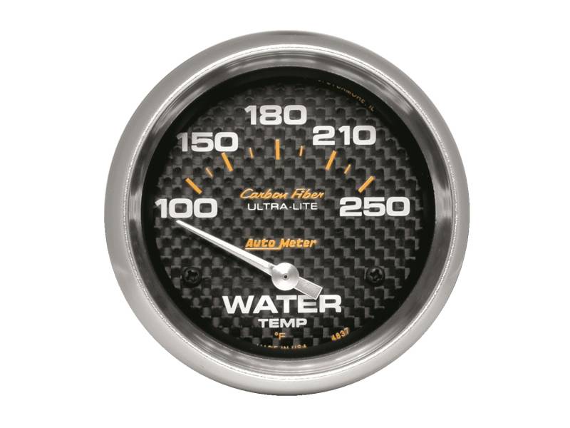 AutoMeter - AutoMeter GAUGE, WATER TEMP, 2 5/8" , 100-250 Degrees F, ELECTRIC, CARBON FIBER 4837