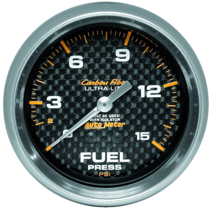 AutoMeter - AutoMeter GAUGE, FUEL PRESSURE, 2 5/8" , 15PSI, MECH. INCL. ISOLATOR, CARBON FIBER 4813