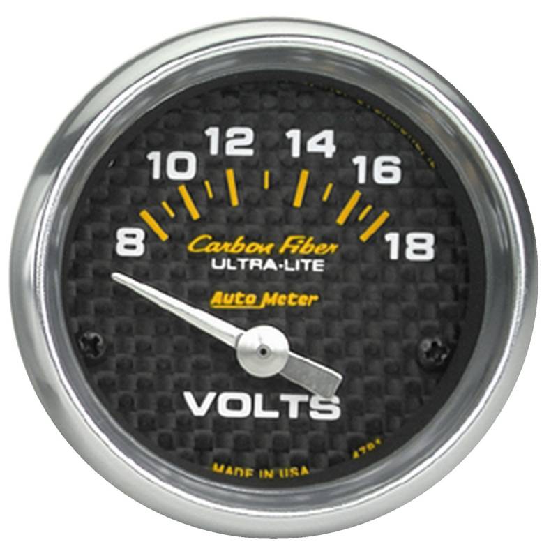 AutoMeter - AutoMeter GAUGE, VOLTMETER, 2 1/16" , 18V, ELECTRIC, CARBON FIBER 4791