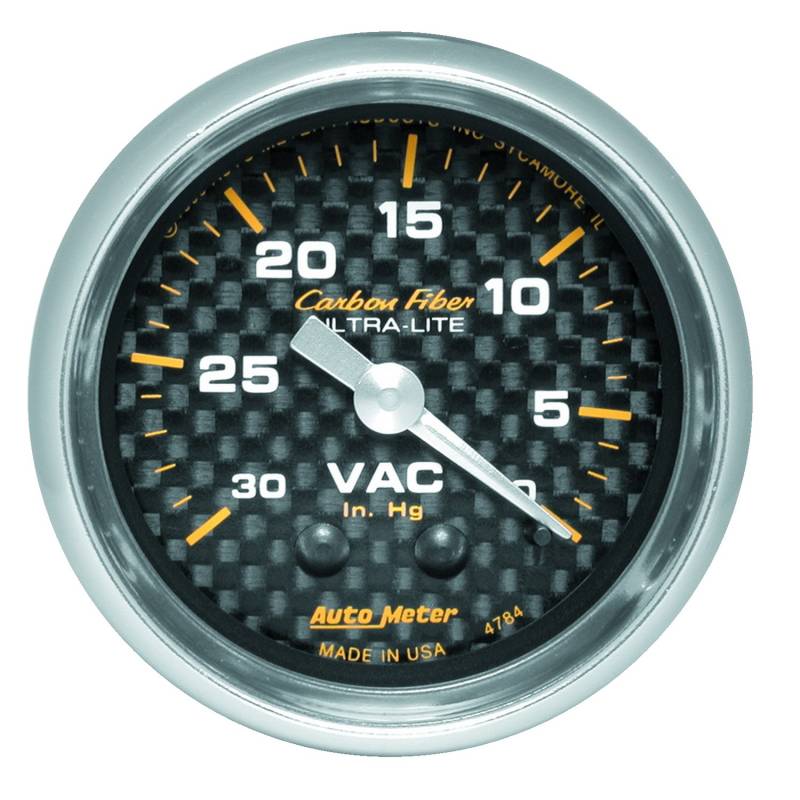 AutoMeter - AutoMeter GAUGE, VACUUM, 2 1/16" , 30INHG, MECHANICAL, CARBON FIBER 4784