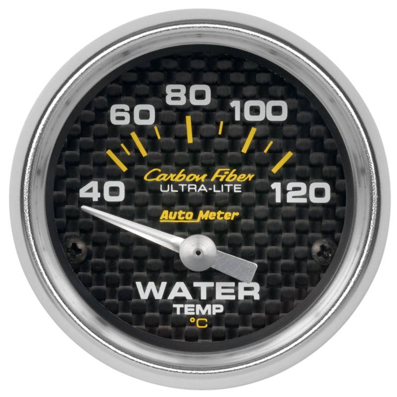 AutoMeter - AutoMeter GAUGE, WATER TEMP, 2 1/16" , 40-120 Degrees C, ELECTRIC, CARBON FIBER 4737-M