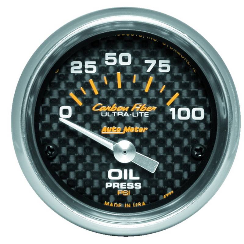 AutoMeter - AutoMeter GAUGE, OIL PRESSURE, 2 1/16" , 100PSI, ELECTRIC, CARBON FIBER 4727