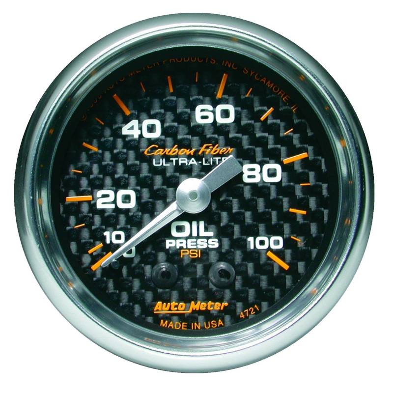 AutoMeter - AutoMeter GAUGE, OIL PRESSURE, 2 1/16" , 100PSI, MECHANICAL, CARBON FIBER 4721