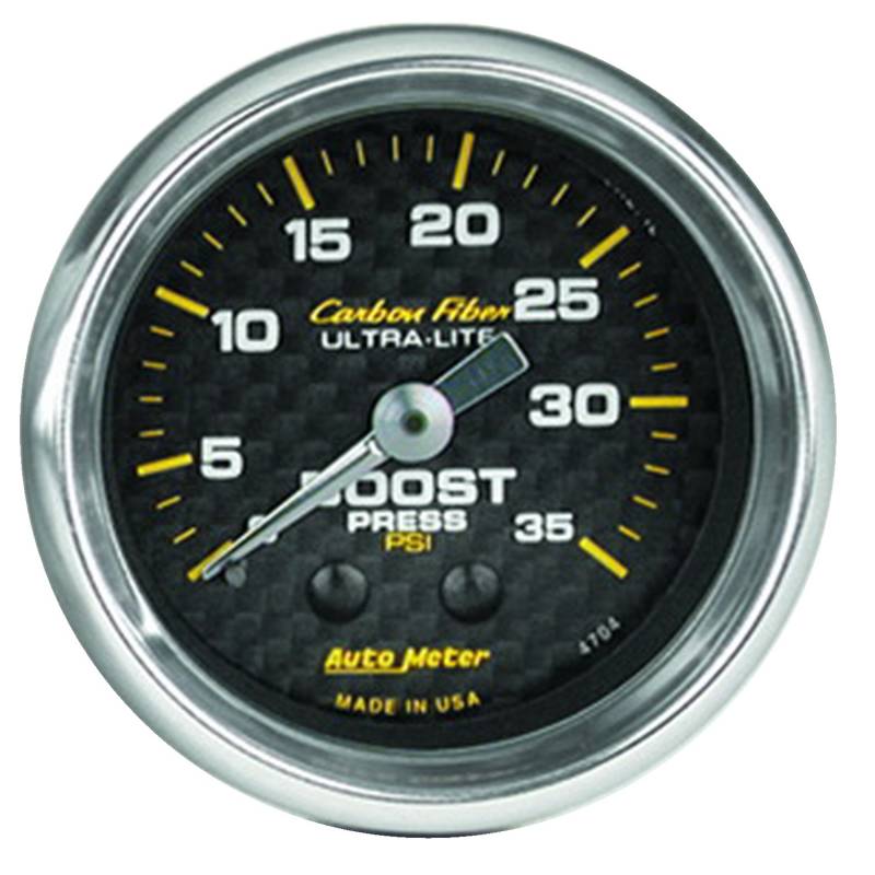 AutoMeter - AutoMeter GAUGE, BOOST, 2 1/16" , 35PSI, MECHANICAL, CARBON FIBER 4704