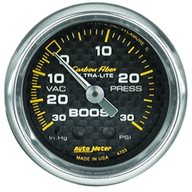 AutoMeter - AutoMeter GAUGE, VAC/BOOST, 2 1/16" , 30INHG-30PSI, MECHANICAL, CARBON FIBER 4703