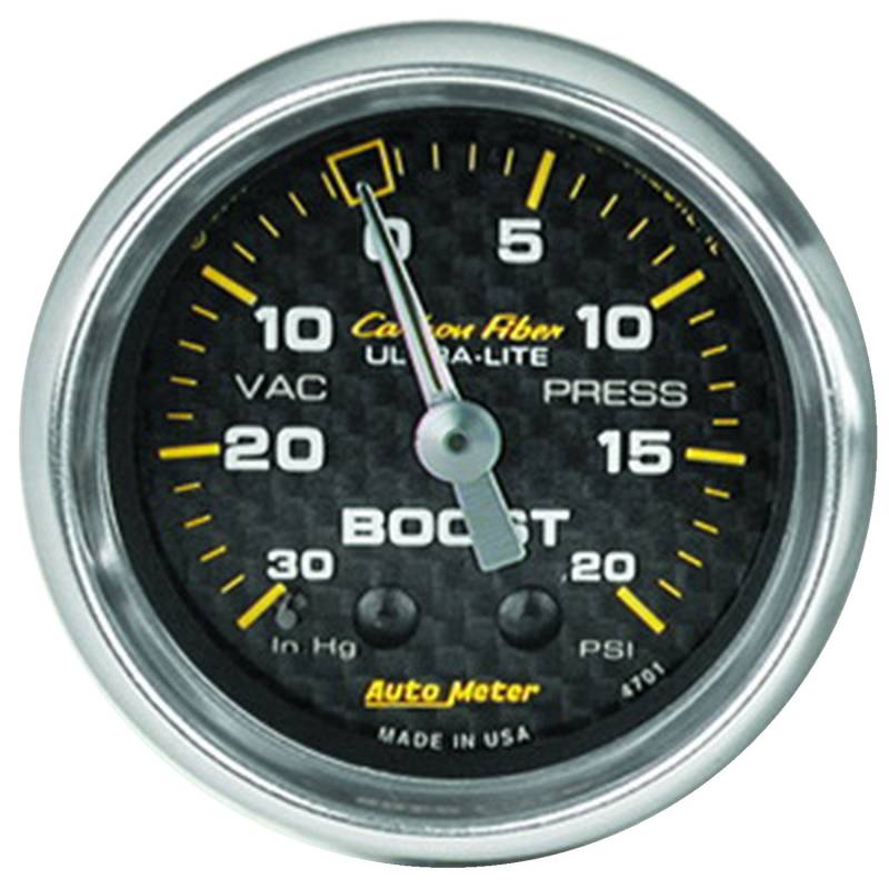 AutoMeter - AutoMeter GAUGE, VAC/BOOST, 2 1/16" , 30INHG-20PSI, MECHANICAL, CARBON FIBER 4701