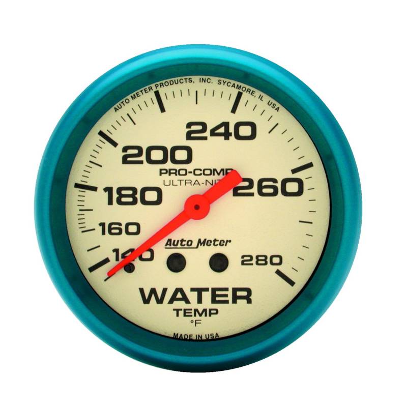 AutoMeter - AutoMeter GAUGE,WATER TEMP,2 5/8",140-280 Degrees F,MECH.,GLOW IN THE DARK,ULTRA-NITE 4531