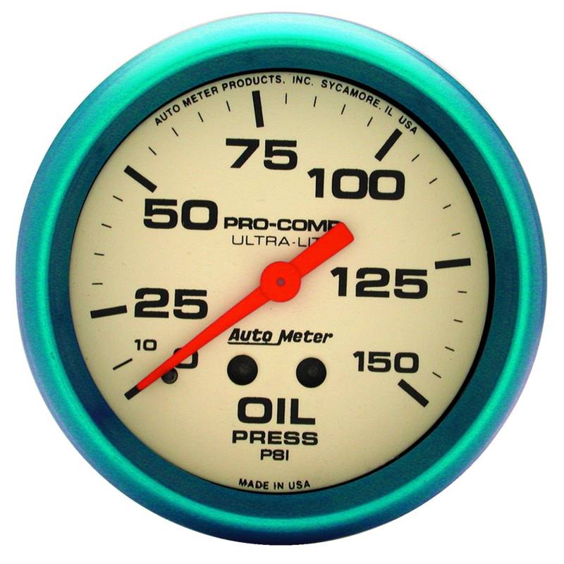 AutoMeter - AutoMeter GAUGE, OIL PRESS, 2 5/8" , 150PSI, MECH., GLOW IN THE DARK, ULTRA-NITE 4523