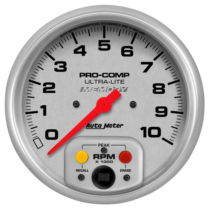 AutoMeter - AutoMeter GAUGE, TACHOMETER, 5" , 10K RPM, IN-DASH W/PEAK RPM MEMORY, ULTRA-LITE 4494