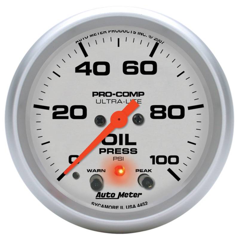 AutoMeter - AutoMeter GAUGE, OIL PRESS, 2 5/8", 100PSI, DIGITAL STEPPER MOTOR W/PEAK & WRN, ULTRA-LITE 4452