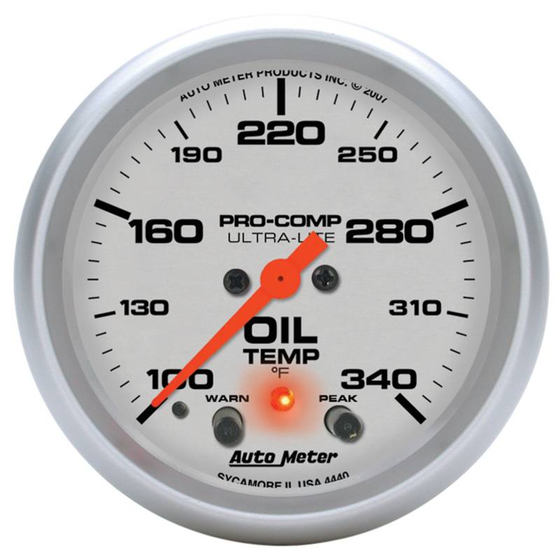 AutoMeter - AutoMeter GAUGE,OIL TEMP,2 5/8",140-340 Degrees F,STEPPER MOTOR W/PEAK & WARN,ULTRA-LITE 4440